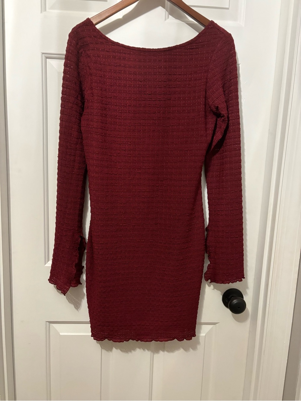 Wild Fabel Burgundy Long-Sleeve Knit Scoop-Back Dress